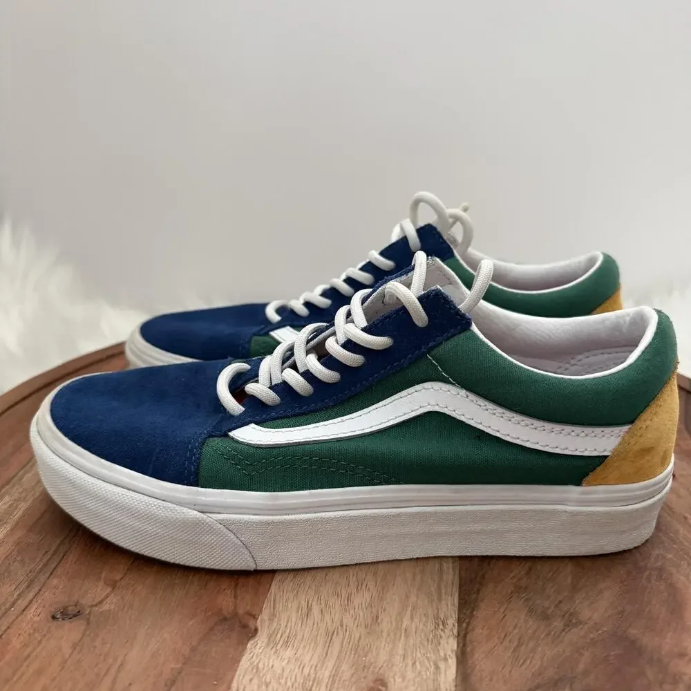 Vans Old Skool Shoes Mens Size 6 Womens 7.5 Blue Green Yellow Suede Canvas Skate